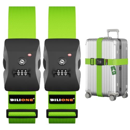 BILIONE Luggage Straps TSA Approved, Suitcase Belt with TSA Lock (2PCS) - color: Green, size: 2 PACK