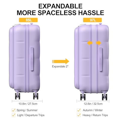 MGB 26 Inch Large Expandable Checked Luggage Hard Shell Suitcase (Purple) - color: Purple, size: 26 inch