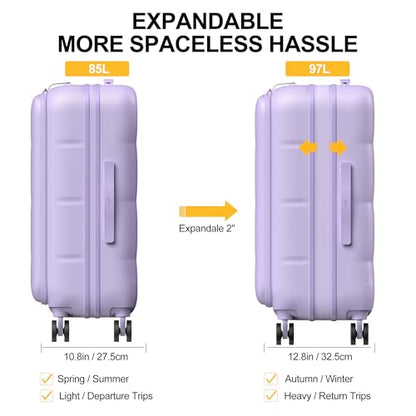 MGB 26 Inch Large Expandable Checked Luggage Hard Shell Suitcase (Purple) - color: Purple, size: 26 inch