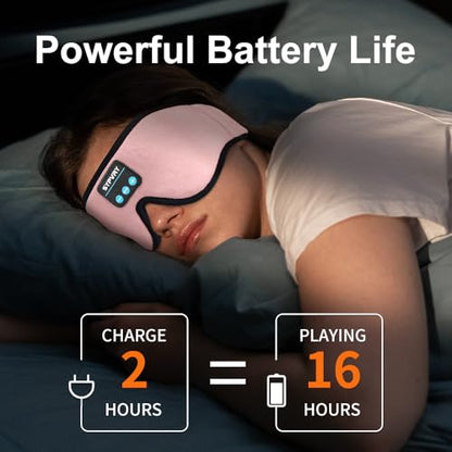 Bluetooth Sleep Mask Wireless Headphones 3D Bluetooth Eye Mask for Side Sleepers SYPVRY Blackout Eye Mask with Headphones Speaker for Airplane,Travel (Pink) - color: Pink