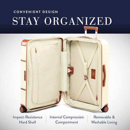 Bric's Bellagio 3.0 Spinner Trunk- Luxury Hardshell Check In Luggage with Large Wheels, Telescopic Handle, Leather Detailing - Expandable Rolling Suitcase - 27", Cream - color: Cream, size: 27" Checked-Medium