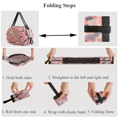 Foldable Reusable Shopping Bags 210D Nylon Waterproof Grocery Tote Travel Duffel Bag with Zipper & Adjustable Strap - color: 2pack-group 1