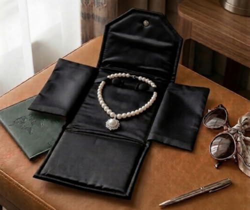 Novel Box Necklace Display Pearl Folder, 7x5 Inch Jewelry Case, Black/Black - color: Black/Black Stitched, size: Small