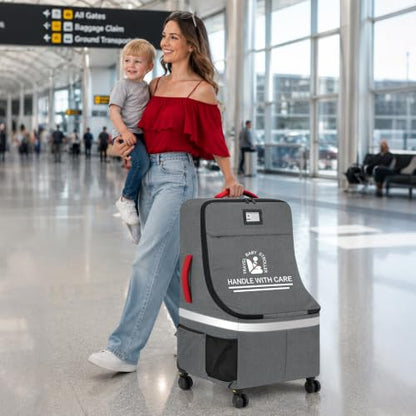 RAINSMORE Padded Car Seat Travel Bag for Airplane with Spinner Wheels - color: Grey