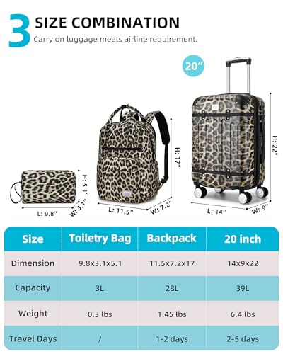 LARVENDER 수하물 세트 확장 가능한 빈티지 수하물 세트, 치타-20BP, 굵게 - color: 치타-20BP, size: 3 piece set(BP/TB/20)