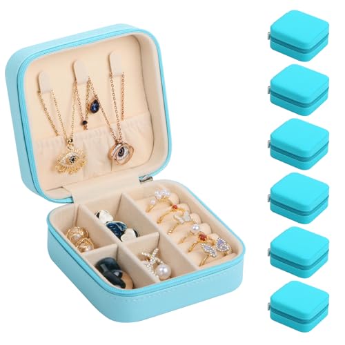 17Dec 6-Pack Small Travel Jewelry Case Organizer,Mini Travel Essentials for Women,Bridesmaid Gifts Birthday Gifts for Women,Small Jewelry Box for Girls 8-12 - color: 6-Pack,Sky Blue