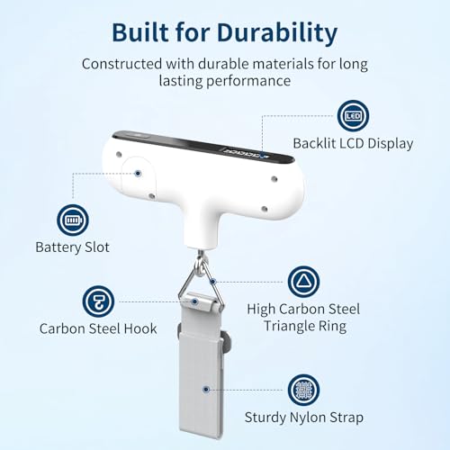 Ultrean Luggage Scale with Power Display, 110lb Digital Suitcase Weight Scale for Travel, Portable Handheld Baggage Scale with Ergonomic Curved Handle, Battery Included