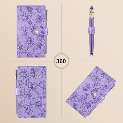 Travelambo Womens Leather Bifold Wallet, Slim RFID Blocking Card Holder - color: Purple Flower