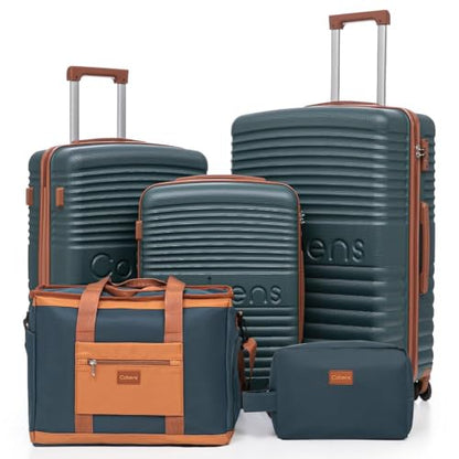 Cobens Luggage Sets 5 Piece,Suitcases with Wheels,20"/24"/28",DarkGreen - color: DarkGreen, size: 5 Piece Sets (20/24/28/DB/TB)