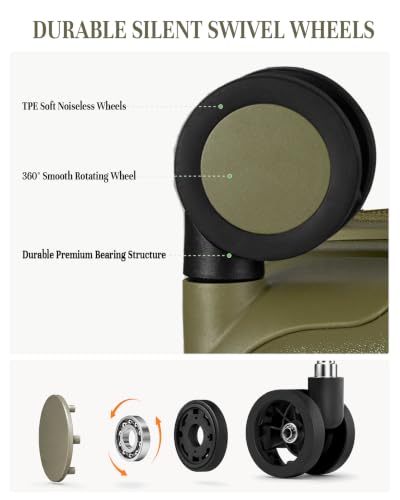 Timeet Checked Luggage, 28 Inch Large Size Hardside Suitcase with Spinner Wheels, Expandable Polycarbonate Rolling Luggage, TSA Lock, Built-in USB Charging, Wet Dry Separation Pocket, Olive Green - color: Olive Green, size: 28 inch