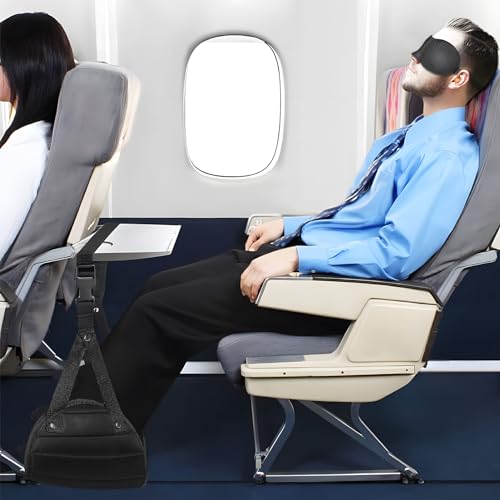 Airplane Travel Footrest, with Adjustable Straps, Black Color, Memory Foam Material, a Travel Accessory for Relaxing Your Feet