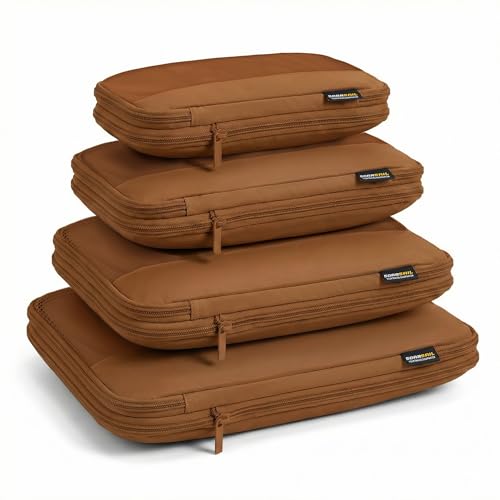4 Piece Compression Packing Cubes for 3–7 Day Travel, Light Brown - color: Light Brown