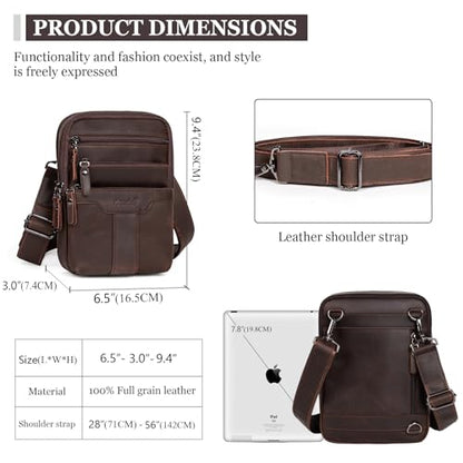 Leather Messenger Bag for Men, Small Leather Sling Shoulder Bag Messenger Pack for Men, Man Purse - color: Medium Dark Coffee