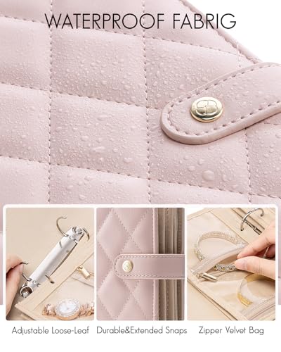 VLANDO Jewelry Travel Case,Loose-Leaf with Clear Velvet Pouches,Pink - color: 04.Pink