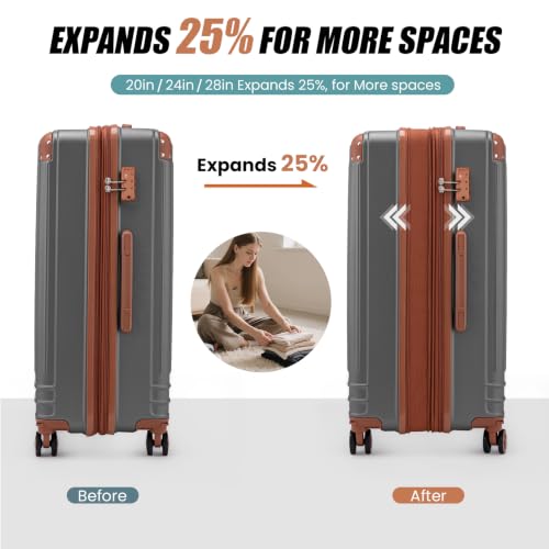 KUNEL Luggage Sets 5 Piece, Hardshell Expandable Suitcase, 20/24/28inch - color: Grey