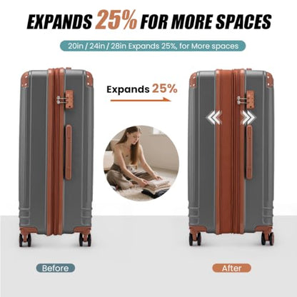 KUNEL Luggage Sets 5 Piece, Hardshell Expandable Suitcase, 20/24/28inch - color: Grey