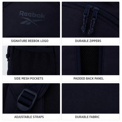 Reebok Travel Backpack Water Resistant Everyday Bag with Laptop Sleeve - color: Santa Fe Navy Blazer