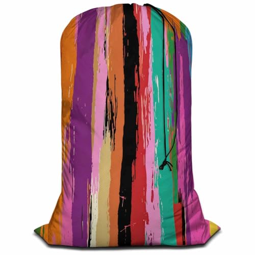Swono Rainbow Colors Large Laundry Collapsible Laundry Bag Grunge Colorful Stripes Strokes Paint Splashes Foldable Laundry Hamper Bag - color: Rainbow Colors