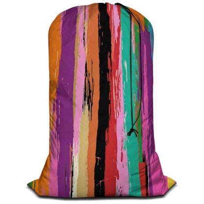 Swono Rainbow Colors Large Laundry Collapsible Laundry Bag Grunge Colorful Stripes Strokes Paint Splashes Foldable Laundry Hamper Bag - color: Rainbow Colors