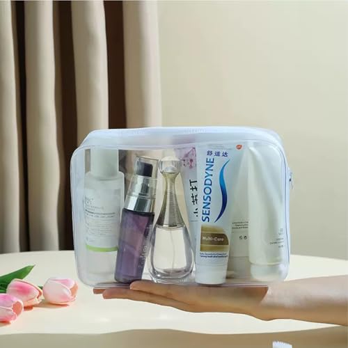 6 Pack Clear PVC Zippered Travel Cosmetic & Toiletry Organizer Bag Set for Makeup, Shower Essentials - White