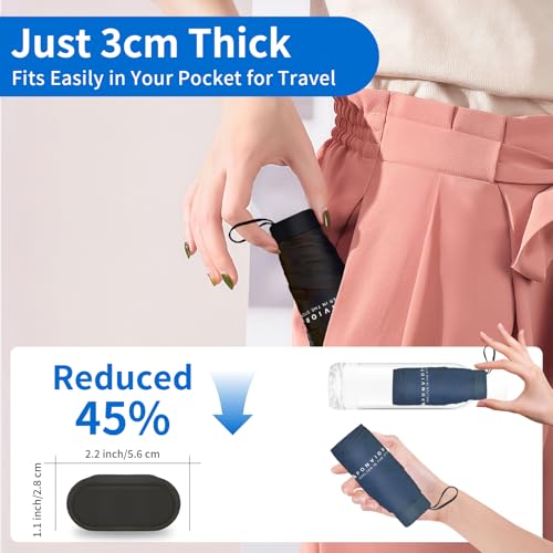 Compact Mini Windproof Travel Umbrella-UPF 50+ Sun & Rain Protection, Small Folding Design Fits in Pocket or Purse, Lightweight Portable with Case for Women, Men & Kids - color: Black+Navy Blue