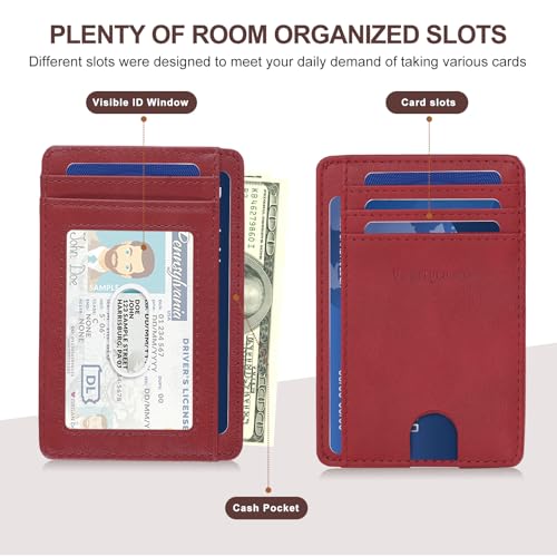 Front pocket thin wallet for Men Women RFID Blocking Credit Card Holder Card Cases Slim Minimalist wallet with Gift Box (Alaska Cherry) - color: Alaska Cherry