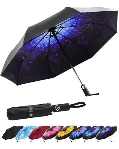 SY COMPACT Travel Umbrella for Rain, Windproof Automatic Compact Umbrella - color: starry sky blue