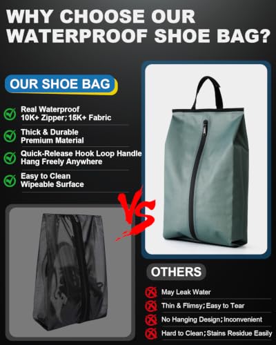 Julai Waterproof Shoe Bags for Travel, Organizer for Soccer Cleat Golf Gym - color: Green