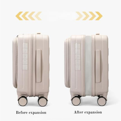 16" Underseat Luggage, Front Opening Carry On, Beige - color: Beige