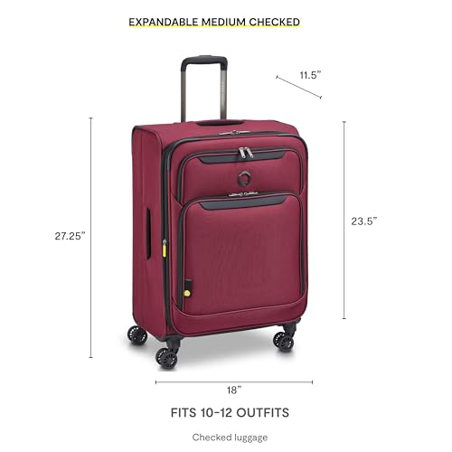 DELSEY PARIS Sky Max 3.0, 24 Inch Checked-Medium Luggage, Burgundy | Checked-In Suitcase, Softside, Lightweight Durable Construction, Double Spinner Wheels, Soft Touch Carry handle - color: Burgundy, size: Checked-Medium, 24 Inch