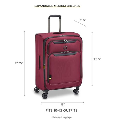 DELSEY PARIS Sky Max 3.0, 24 Inch Checked-Medium Luggage, Burgundy | Checked-In Suitcase, Softside, Lightweight Durable Construction, Double Spinner Wheels, Soft Touch Carry handle - color: Burgundy, size: Checked-Medium, 24 Inch