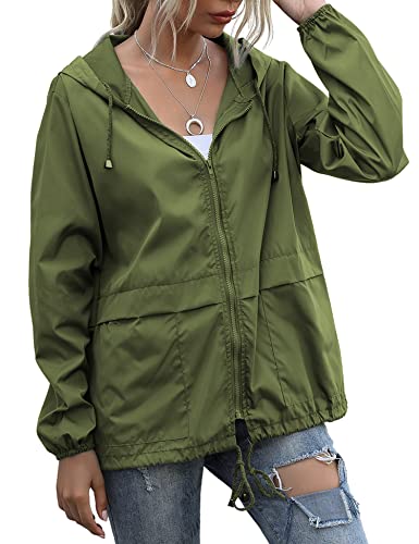 Women's Raincoats Lightweight Waterproof Rain Jackets - color: 지퍼 아미 그린, size: Small