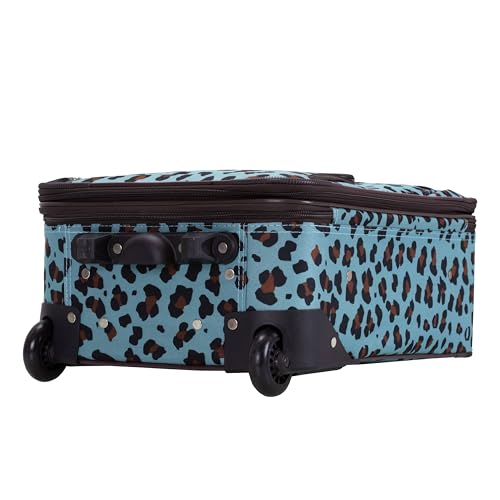 Rockland Fashion Softside Upright Luggage Set,Expandable,Telescopic Handle,Wheel, Blue Leopard, 2-Piece (14/19) - color: Blue Leopard, size: 2 Piece (19"/14" Tote)