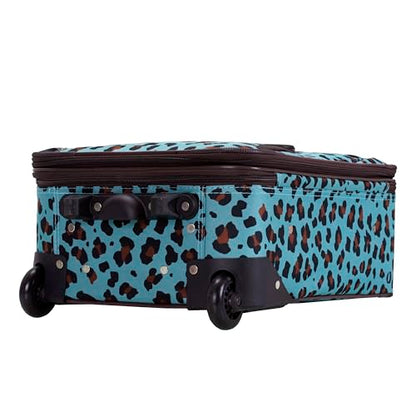 Rockland Fashion Softside Upright Luggage Set,Expandable,Telescopic Handle,Wheel, Blue Leopard, 2-Piece (14/19) - color: Blue Leopard, size: 2 Piece (19"/14" Tote)