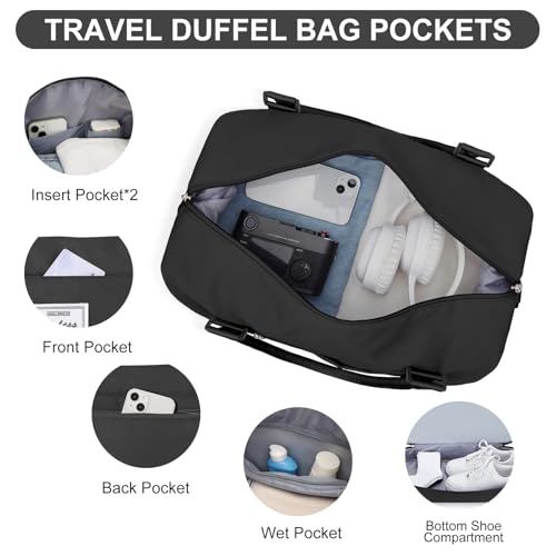 Weekender Bags for Women,Travel Duffle Overnight Bag with Shoe Compartment - color: A-Black-3Pcs-0022, size: Large