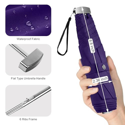 Travel Umbrella Compact Small Folding Windproof Lightweight for Women - color: 12.Dark Purple