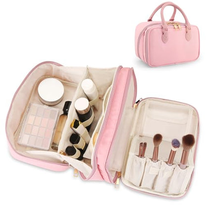 HauteHues Travel Makeup Bag for Women Stand Up Cosmetic Toiletry Case, Pink - color: Pink