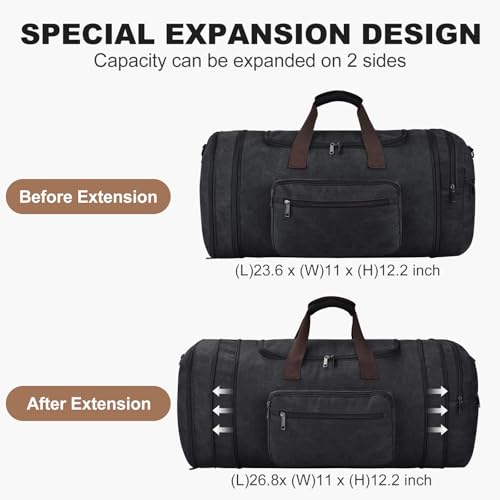 Felipe Varela 60L Canvas Duffle Bag for Men, Travel & Gym Carry on, Black - color: Black, size: 60L