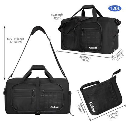 Goloni 120L Foldable Duffle Bag for Travel, Large Durable Travel Duffel Bag - color: All Black