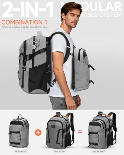 Laptop Backpack 40L With 15L Daypack For Work - color: Grey