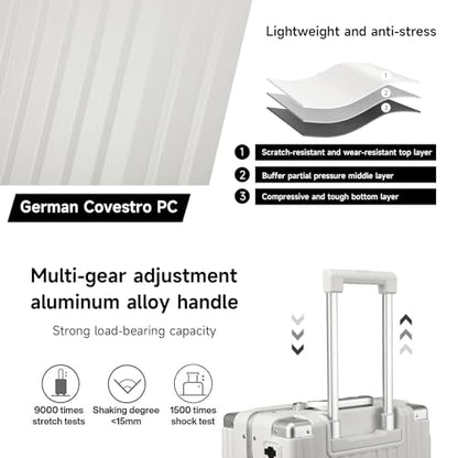 MYER Hard Case 24 Inch Checked Luggage with Spinner Wheels,Aluminum Luggage with 100% 3-Layer PC,Hard Shell Suitcases with Wheels,Cup Holder and USB Port - color: Milky White, size: 24 inch