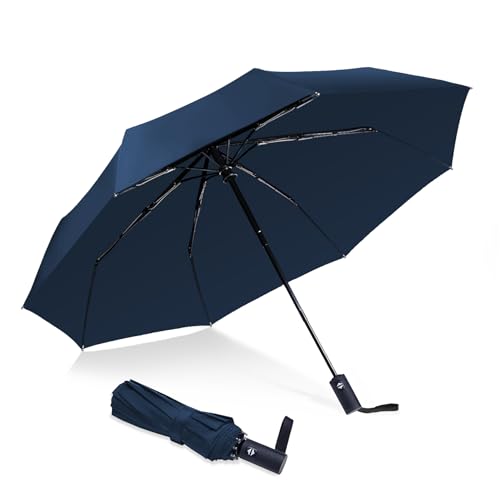 NPCQUN Travel Essentials Umbrella Windproof Compact Collapsible Light, Automatic, Strong and Portable, Wind Resistant Folding Small Umbrella for Rain - color: Blue