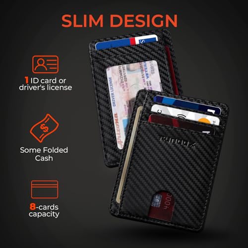 RUNBOX Slim Wallet for Men and Women, RFID Blocking Leather Card Holder - color: Matte Carbon Black