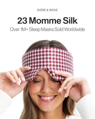 Dore & Rose Deep Sleep Mask, 100% Pure Silk Eye Mask for Sleeping - color: Burgundy Checked