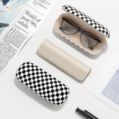 Eyeglasses Case, Hard Shell Protective Case for Glasses, Unisex for Women Men - color: Black Checkred