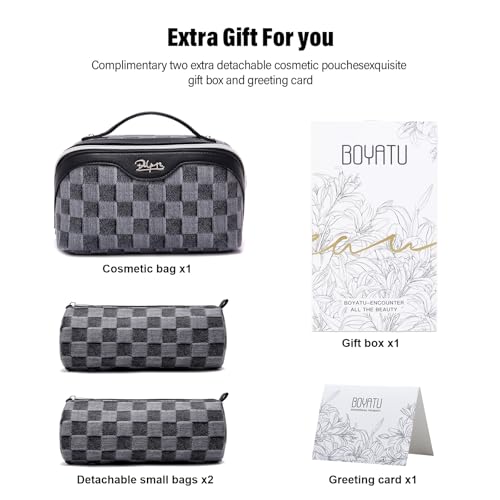 BOYATU Travel Makeup Bag Cosmetic Bags for Women: 3-Piece Makeup Bag Set - color: D-2-Black