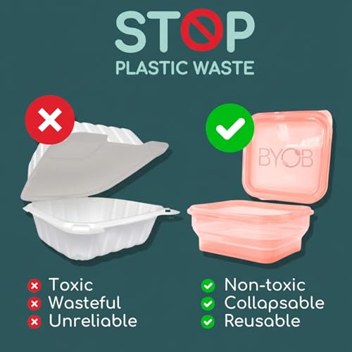 BYOB Collapsible Silicone Food Containers with Attached Lids – Reusable To-Go & Leftover Containers, Platinum Silicone, Leak-Resistant – 4 Pack (White) - color: White 4-Pack