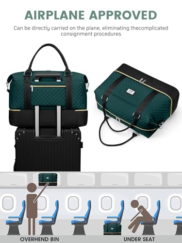 Travel Weekender Duffle Bags for Women: Overnight Bags with Shoe Compartment Large Carry on Weekend Bag with Toiletry Bag & Wet Pocket Tote Duffel Hospital Bag for Women Labor Delivery Black Green - color: 1-Black Green