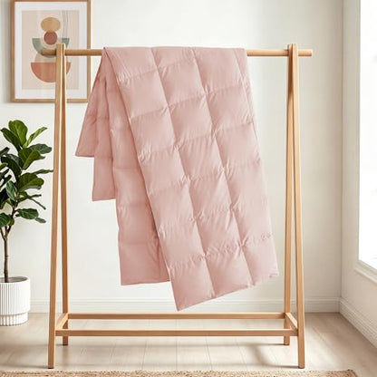 Joysoul Down Throw Blankets, Lightweight Feather Down Throw for Indoor and Outdoor Duvet Insert, Camping, Travel, Couch, Soft Throw Medium Warm, Pink (50" x 70") - color: Pink