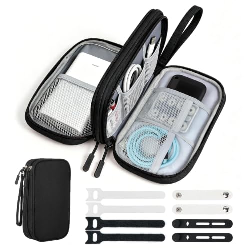 Double Layer Electronics Organizer, Travel Tech Pouch, Black - color: Black, size: Medium